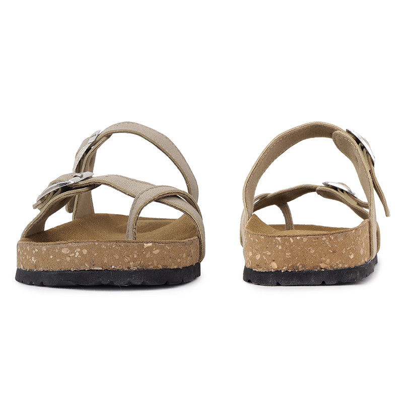 Trase Women Cork Footbed Slippers Trendy Design Toe Ring Arch Fit Slipper With Adjustable Buckle