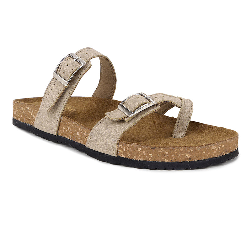 Trase Women Cork Footbed Slippers Trendy Design Toe Ring Arch Fit Slipper With Adjustable Buckle
