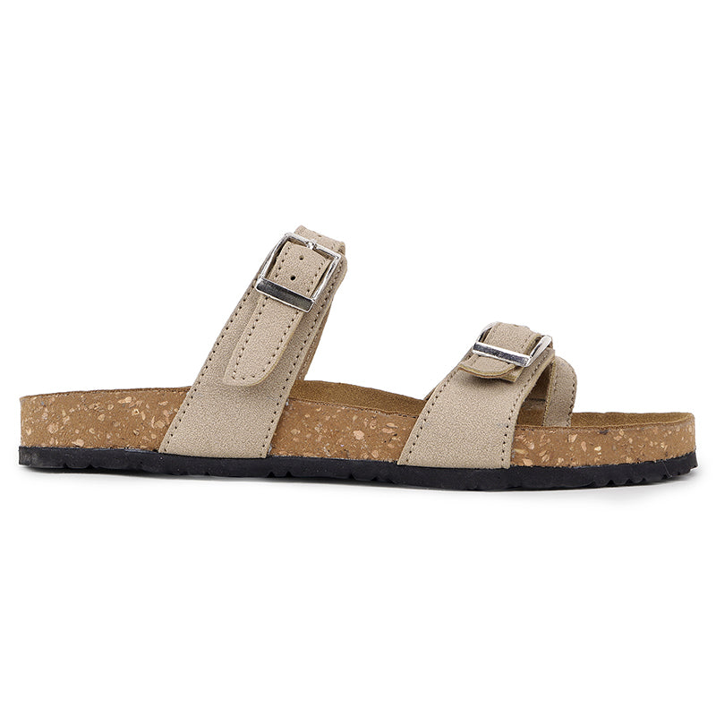 Trase Women Cork Footbed Slippers Trendy Design Toe Ring Arch Fit Slipper With Adjustable Buckle