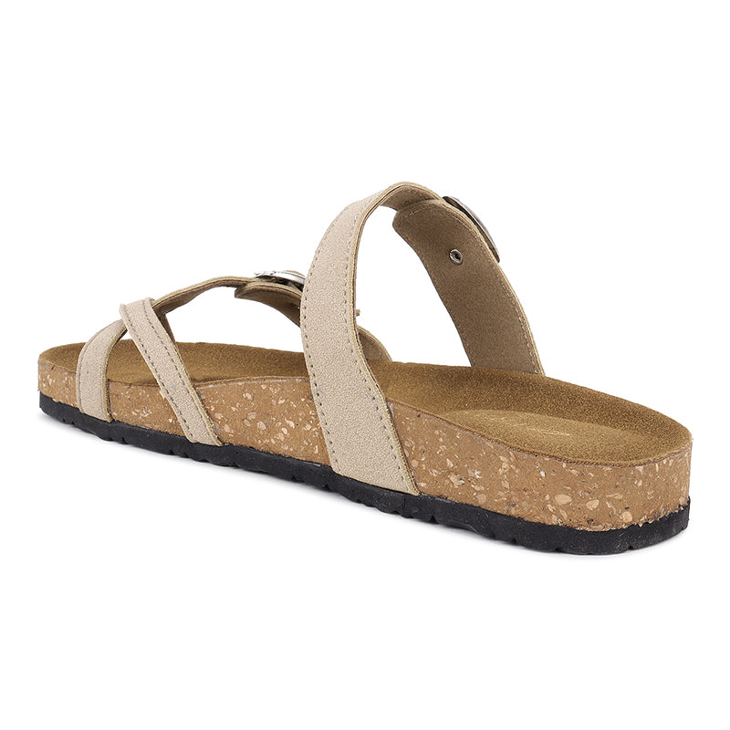 Trase Women Cork Footbed Slippers Trendy Design Toe Ring Arch Fit Slipper With Adjustable Buckle