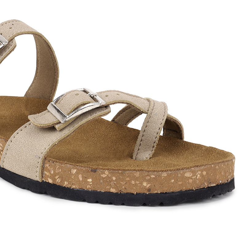 Trase Women Cork Footbed Slippers Trendy Design Toe Ring Arch Fit Slipper With Adjustable Buckle