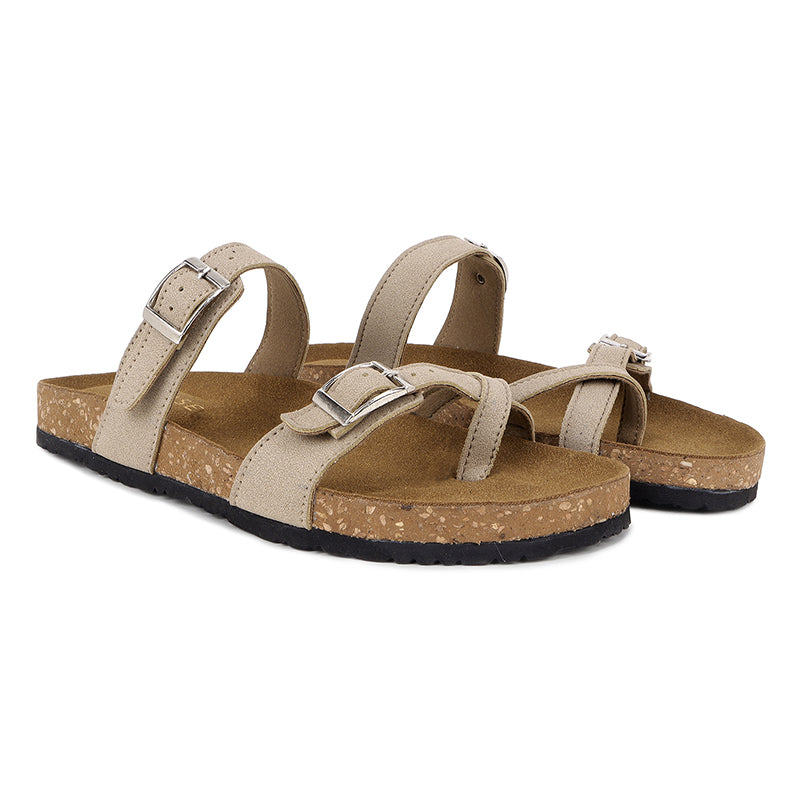 Trase Women Cork Footbed Slippers Trendy Design Toe Ring Arch Fit Slipper With Adjustable Buckle