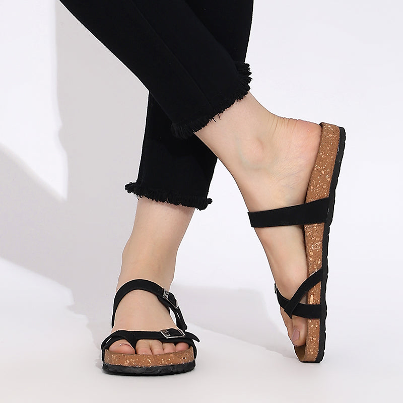 Trase Women Cork Footbed Slippers Trendy Design Toe Ring Arch Fit Slipper With Adjustable Buckle
