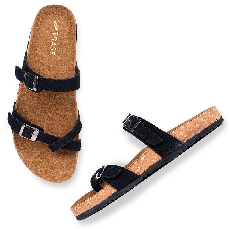 Trase Women Cork Footbed Slippers Trendy Design Toe Ring Arch Fit Slipper With Adjustable Buckle