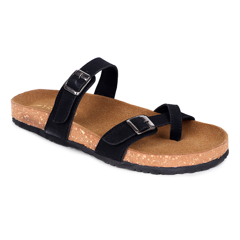 Trase Women Cork Footbed Slippers Trendy Design Toe Ring Arch Fit Slipper With Adjustable Buckle