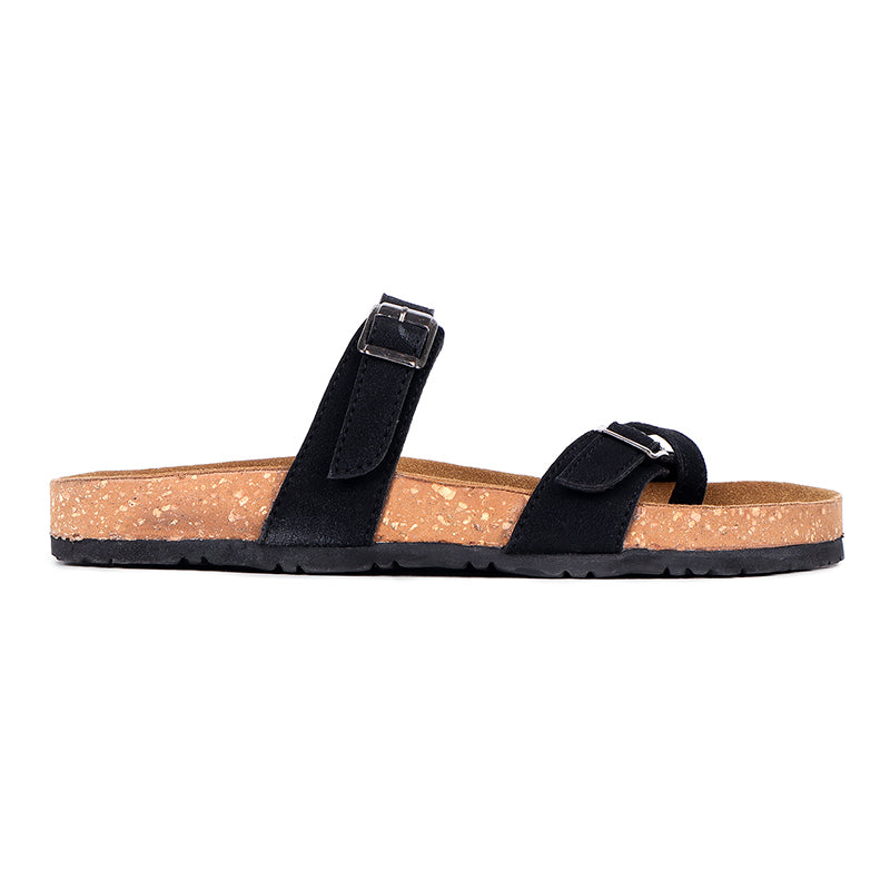 Trase Women Cork Footbed Slippers Trendy Design Toe Ring Arch Fit Slipper With Adjustable Buckle