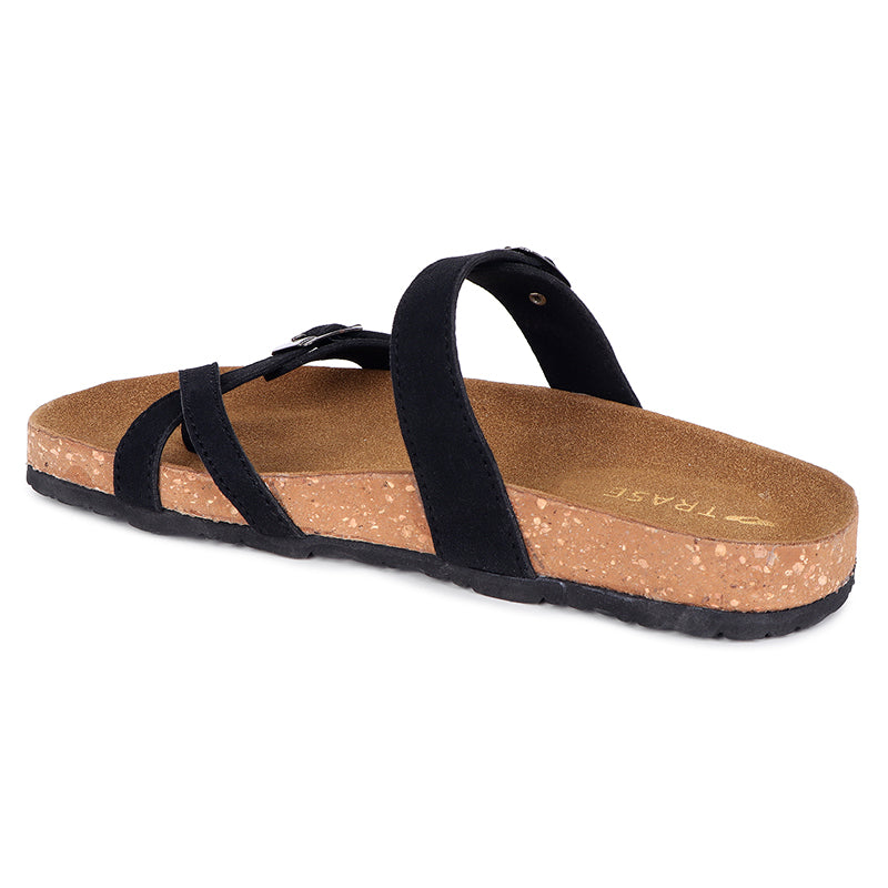 Trase Women Cork Footbed Slippers Trendy Design Toe Ring Arch Fit Slipper With Adjustable Buckle