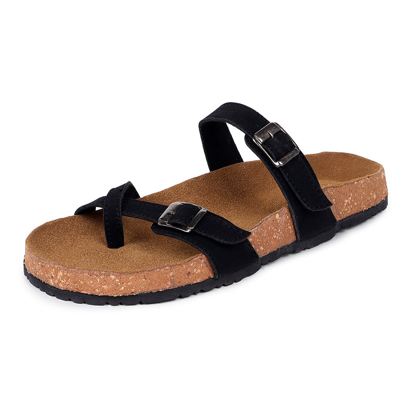 Trase Women Cork Footbed Slippers Trendy Design Toe Ring Arch Fit Slipper With Adjustable Buckle