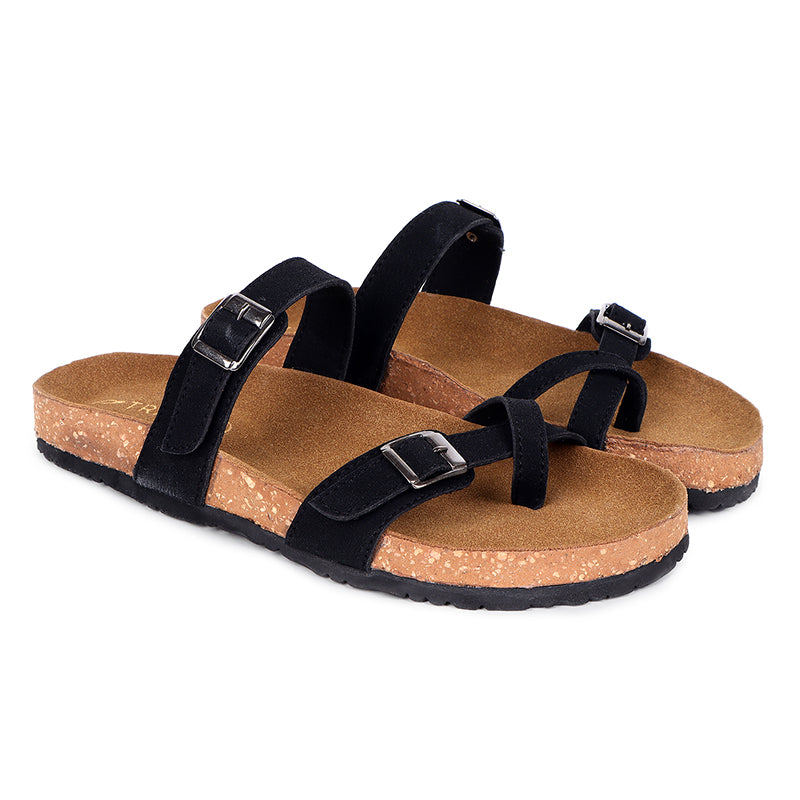 Trase Women Cork Footbed Slippers Trendy Design Toe Ring Arch Fit Slipper With Adjustable Buckle