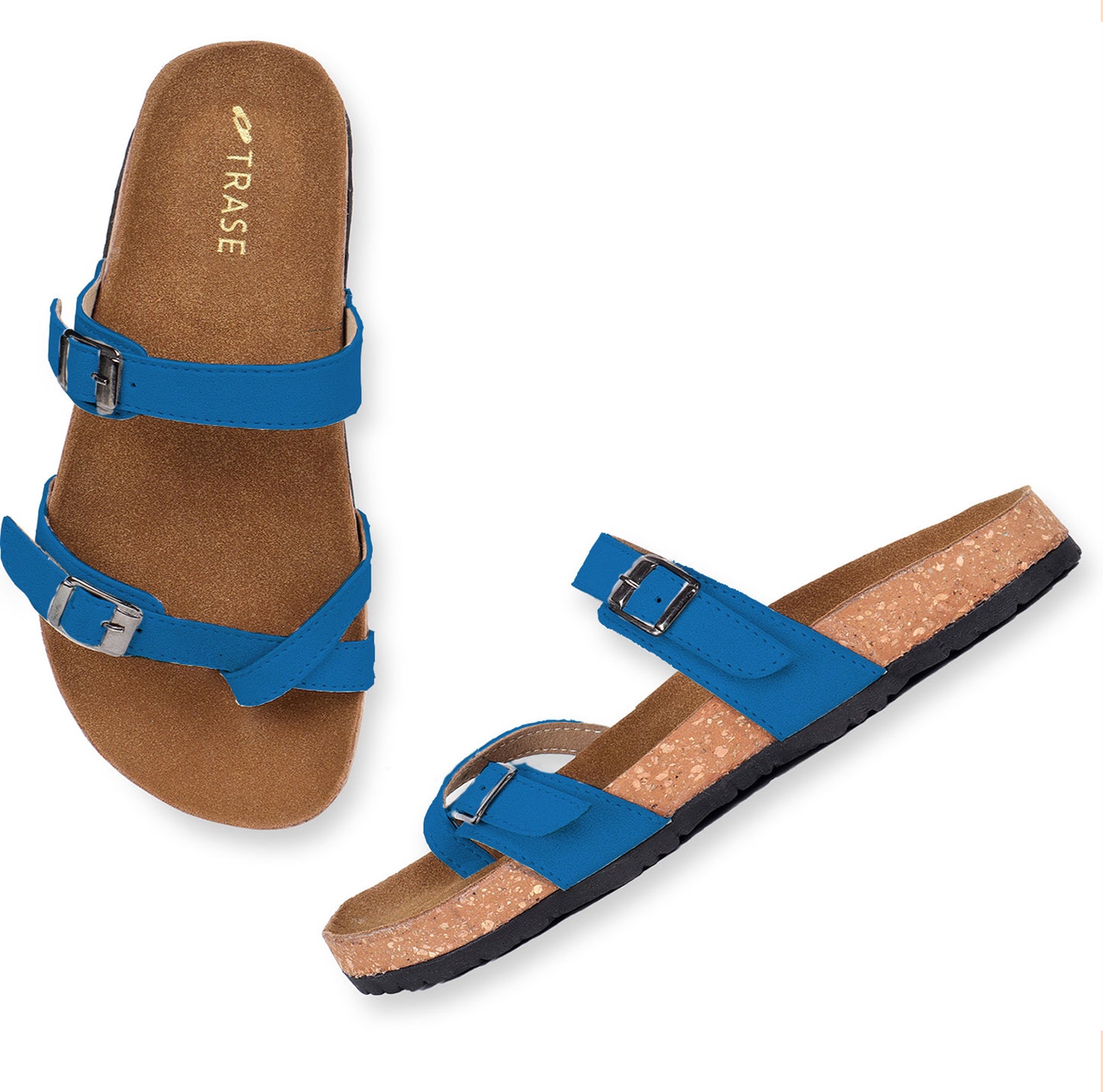 Trase Women Cork Footbed Slippers Trendy Design Toe Ring Arch Fit Slipper With Adjustable Buckle