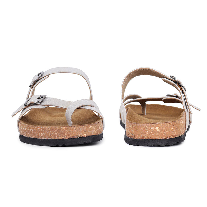 Trase Women Cork Footbed Slippers Trendy Design Toe Ring Arch Fit Slipper With Adjustable Buckle