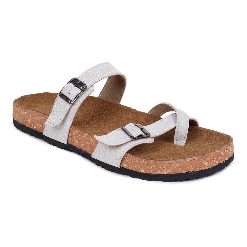 Trase Women Cork Footbed Slippers Trendy Design Toe Ring Arch Fit Slipper With Adjustable Buckle