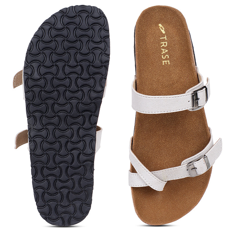 Trase Women Cork Footbed Slippers Trendy Design Toe Ring Arch Fit Slipper With Adjustable Buckle