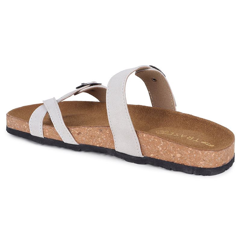 Trase Women Cork Footbed Slippers Trendy Design Toe Ring Arch Fit Slipper With Adjustable Buckle