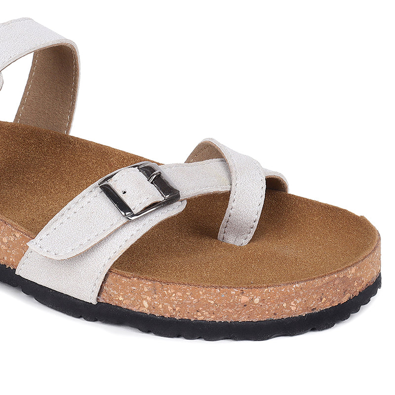 Trase Women Cork Footbed Slippers Trendy Design Toe Ring Arch Fit Slipper With Adjustable Buckle