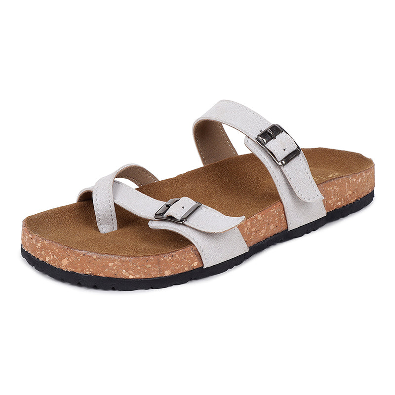 Trase Women Cork Footbed Slippers Trendy Design Toe Ring Arch Fit Slipper With Adjustable Buckle