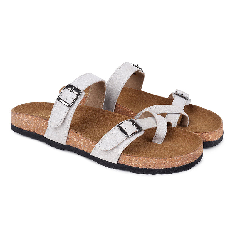 Trase Women Cork Footbed Slippers Trendy Design Toe Ring Arch Fit Slipper With Adjustable Buckle