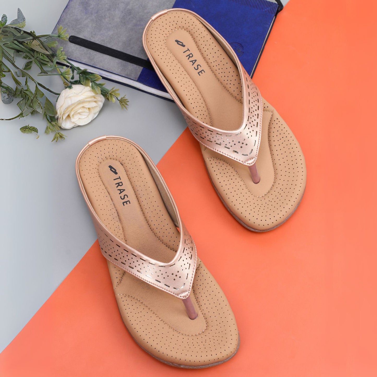 Slip-On Slippers with Perforated Strap Design