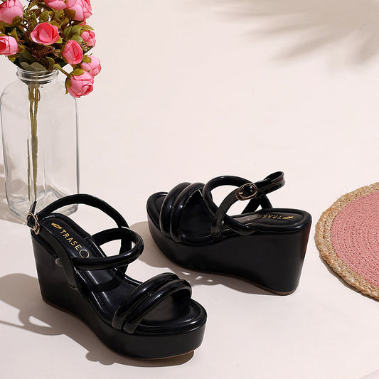 Trase Stylish Wedges Sandal For Women With Back Strap And Dual Strap Design