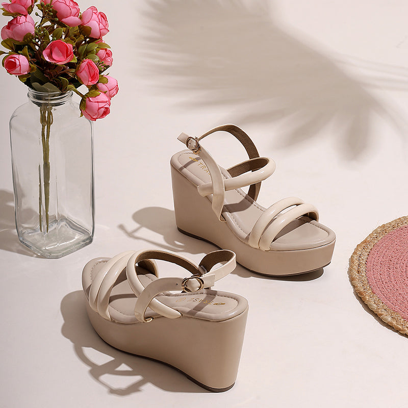 Trase Stylish Wedges Sandal For Women With Back Strap And Dual Strap Design