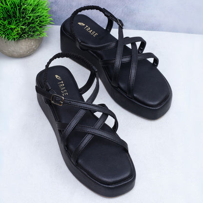 Strap Platform Sandals with Elastic Back
