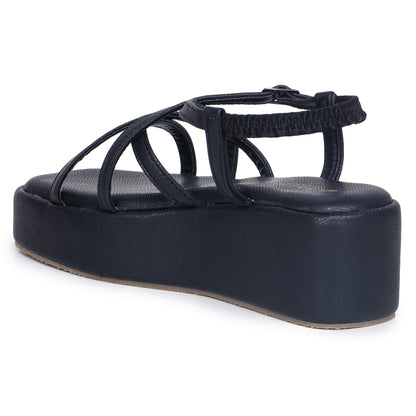 Strap Platform Sandals with Elastic Back