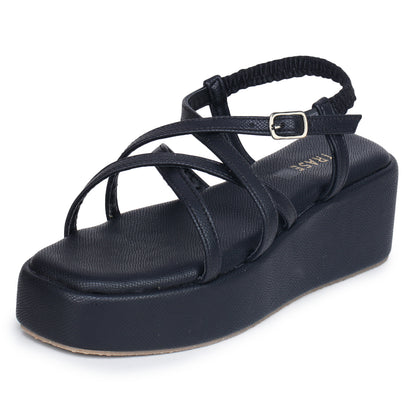 Strap Platform Sandals with Elastic Back