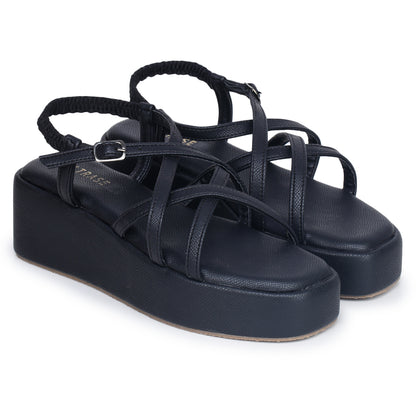 Strap Platform Sandals with Elastic Back