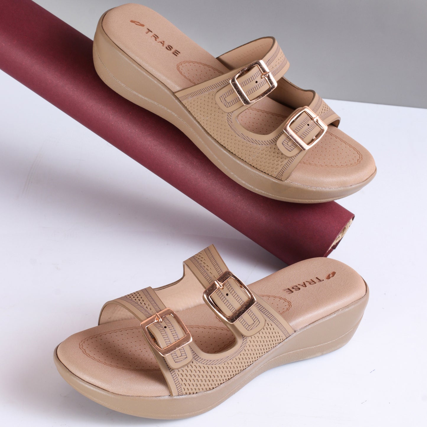 Stylish Double Strap Wedges Heels