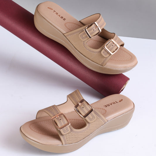 Stylish Double Strap Wedges Heels
