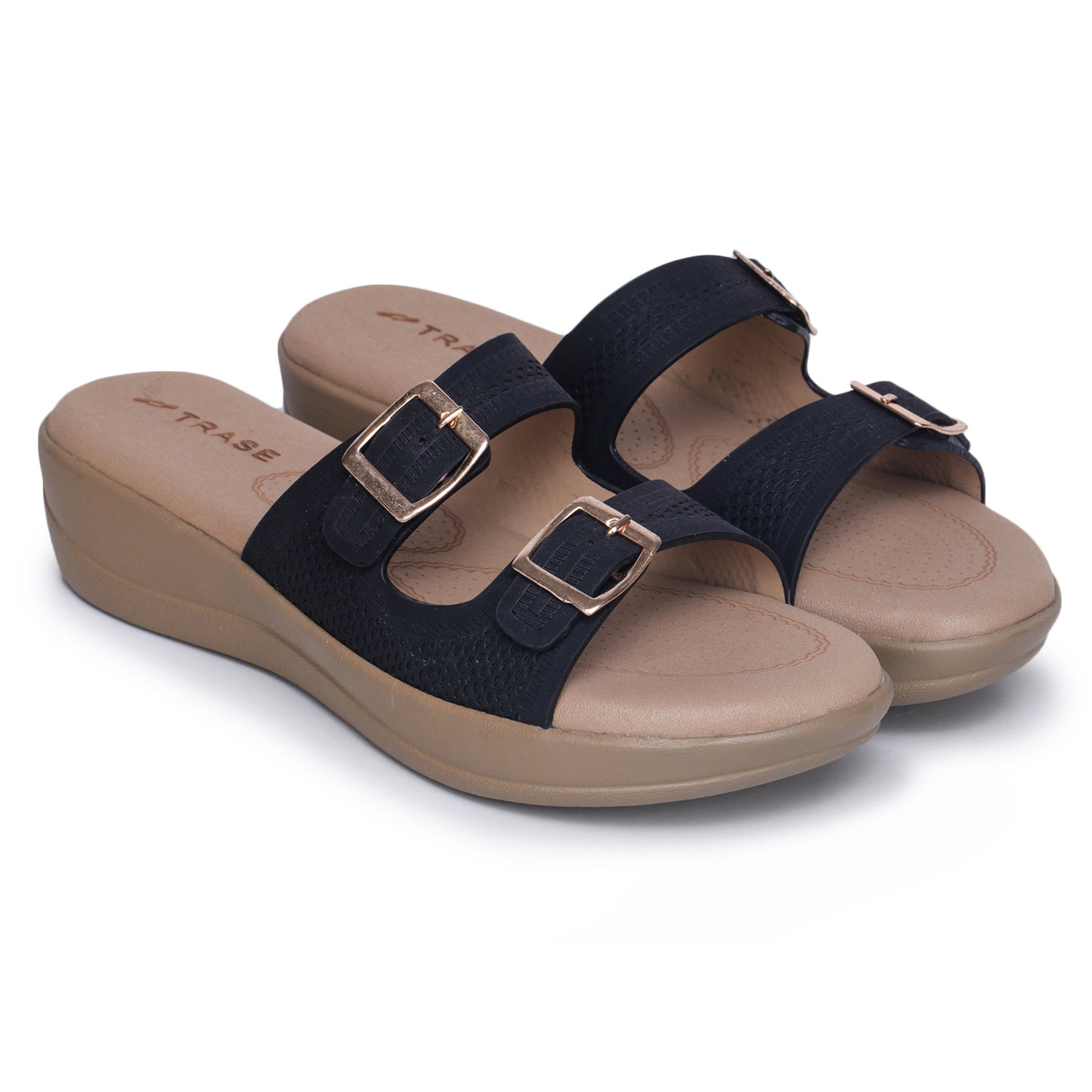 Stylish Double Strap Wedges Heels