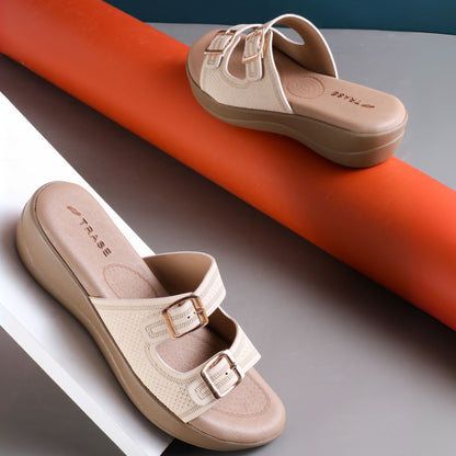 Stylish Double Strap Wedges Heels