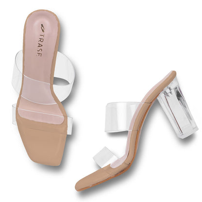 Double Strap Transparent Block Heels