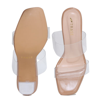 Double Strap Transparent Block Heels