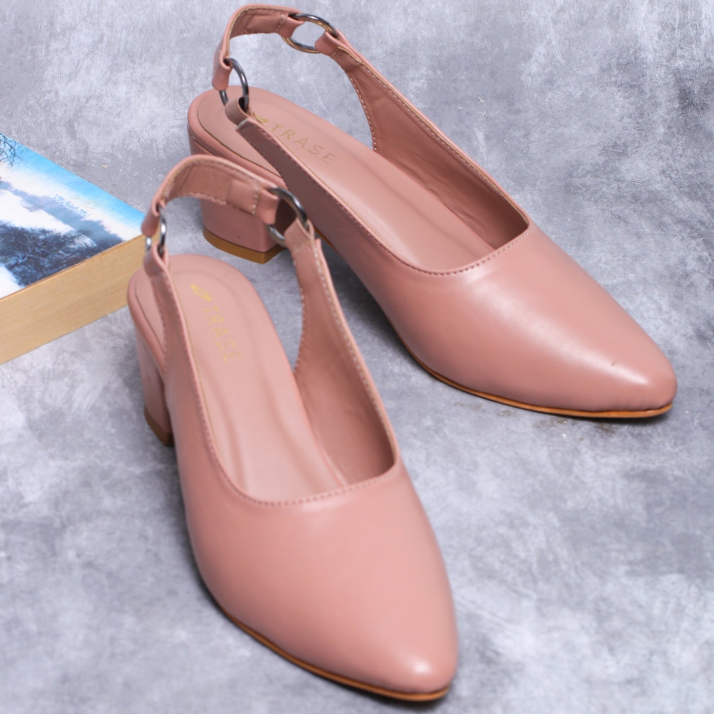 Stretchable Back Strap Block Heels